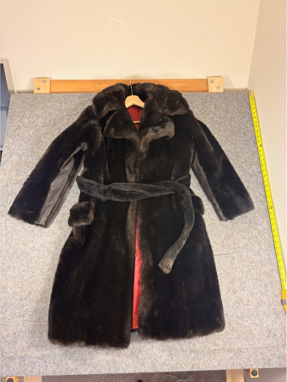 Esprit North Bay dark brown faux fur belted coat size medium 21x41